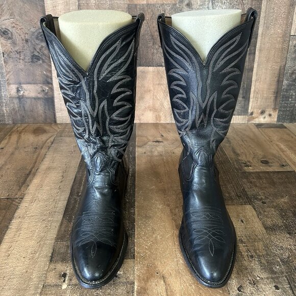 Nocona Vintage Black Western Cowboy Boots Mens 9.5 E - Picture 6 of 12